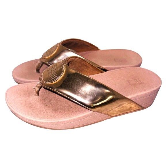 Fitflop Demelza Logo Toe-Thong Sandals Metallic Gold Leather Sandals 7 Cushioned - Picture 3 of 12